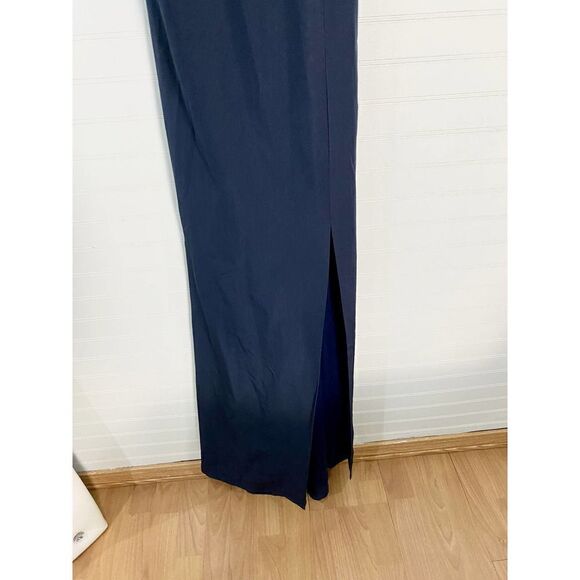 Bariano Navy Blue High-Neck Cross-Back Gown - Picture 6 of 10